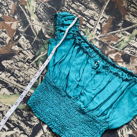 turquoise peasant milkmaid crop top - Picture 6 of 7